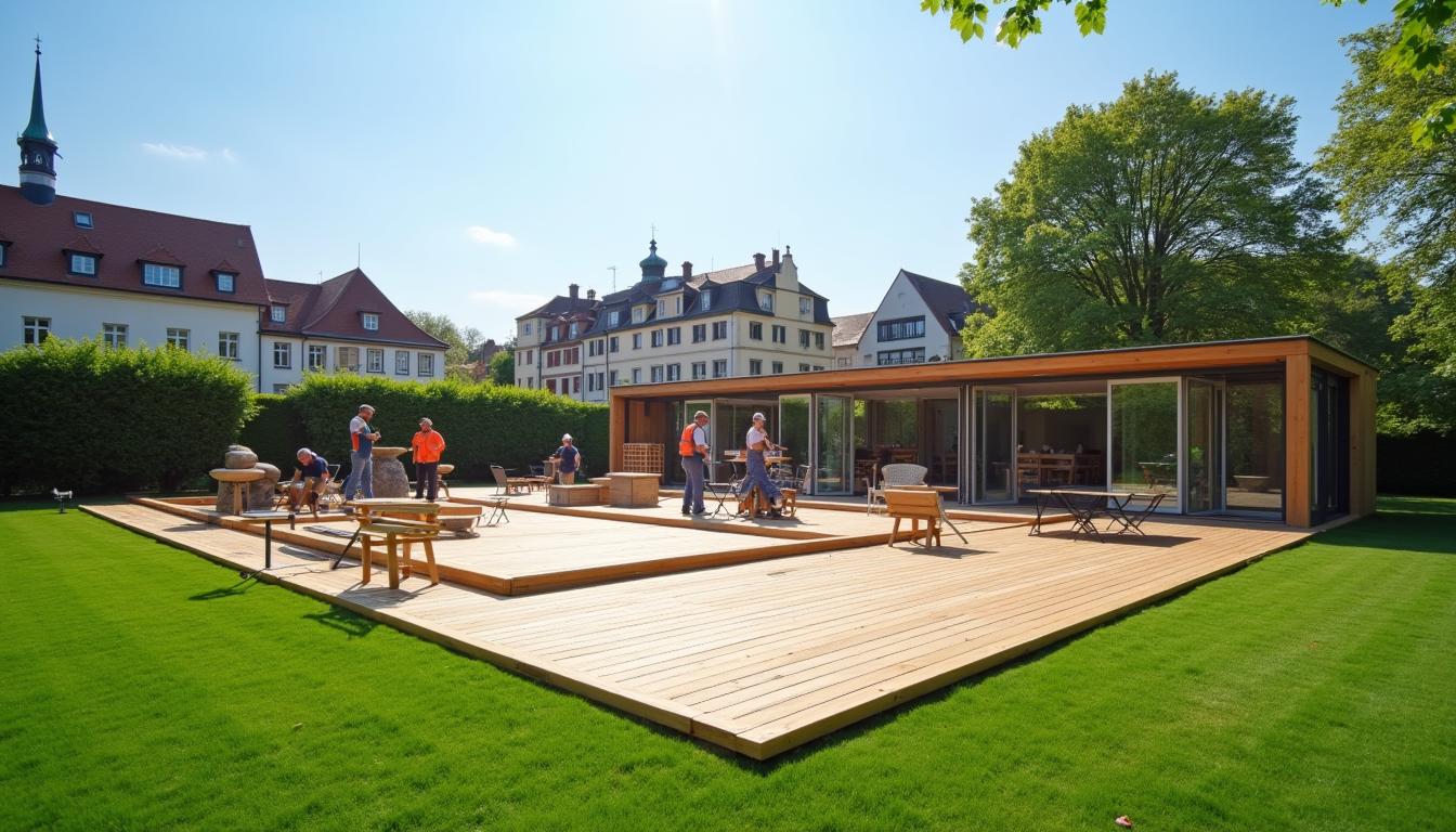 Holzterrasse auf den Rasen bauen